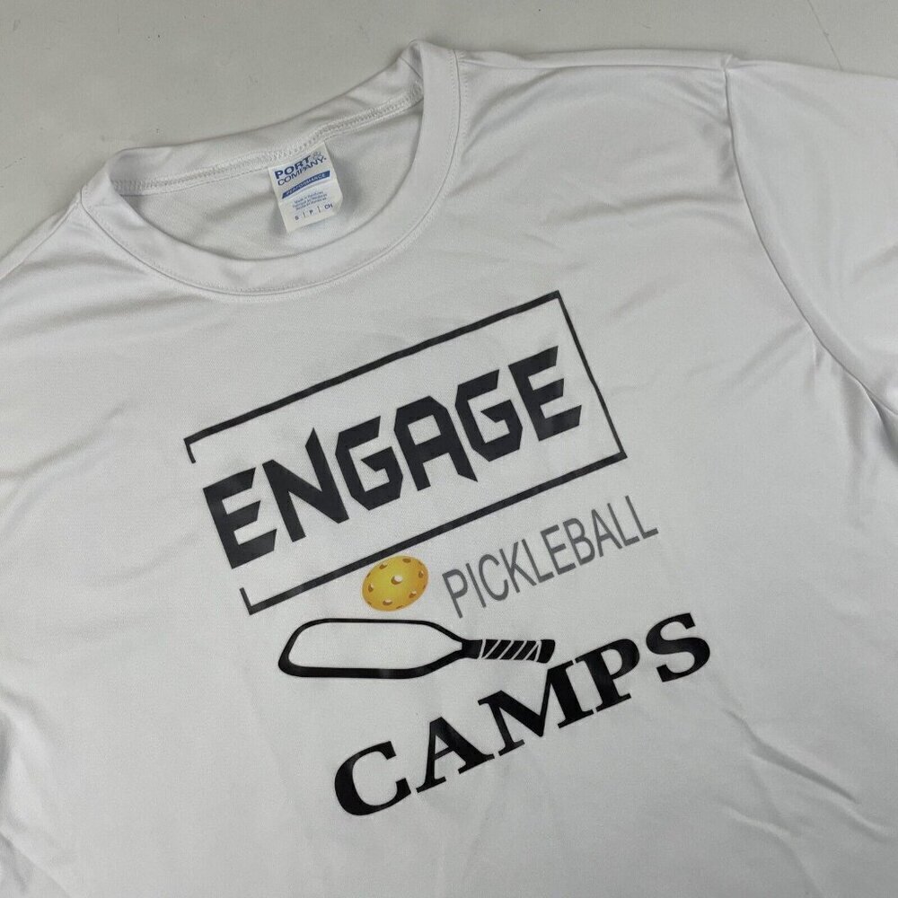 Engage Pickleball Camps T-Shirt Men’s S Active Polyester Short Sleeve White